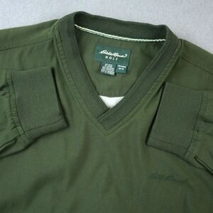 Eddie Bauer Golf Pullover Windbreaker Jacket Mens M Green V Neck Performance